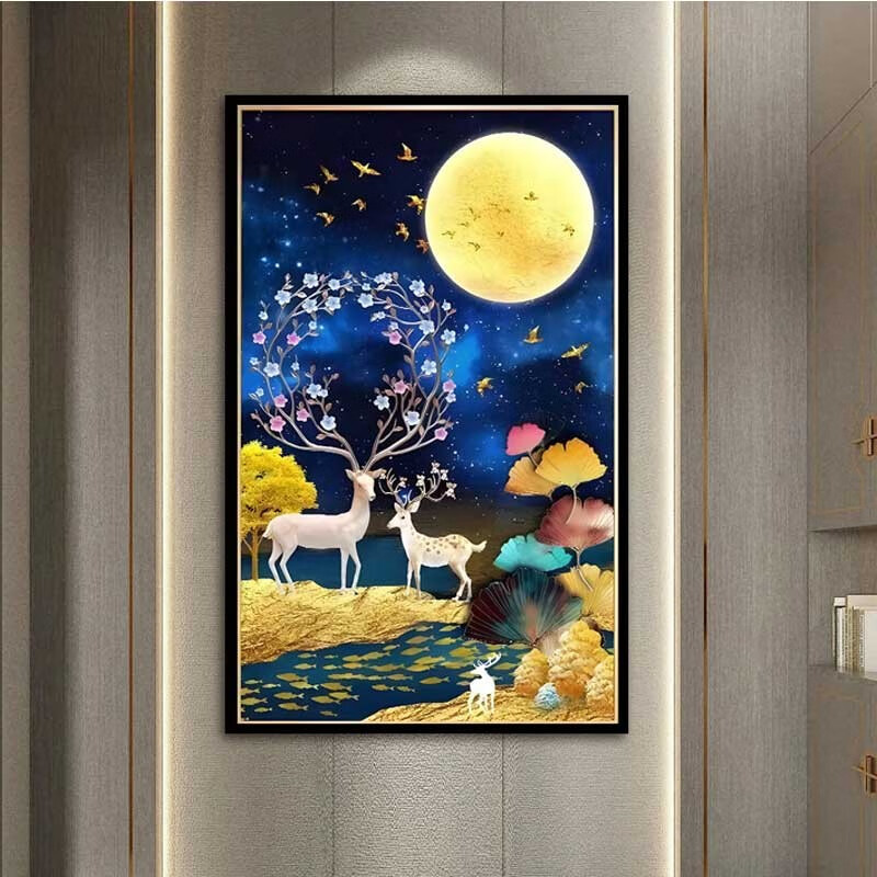 竖版银杏发财鹿62*98cm