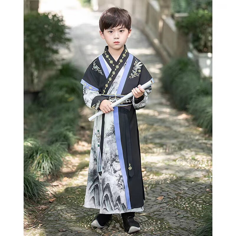 南糖三色汉服男童秋款2023新款儿童古装男孩中国风秋装古风武侠客唐装