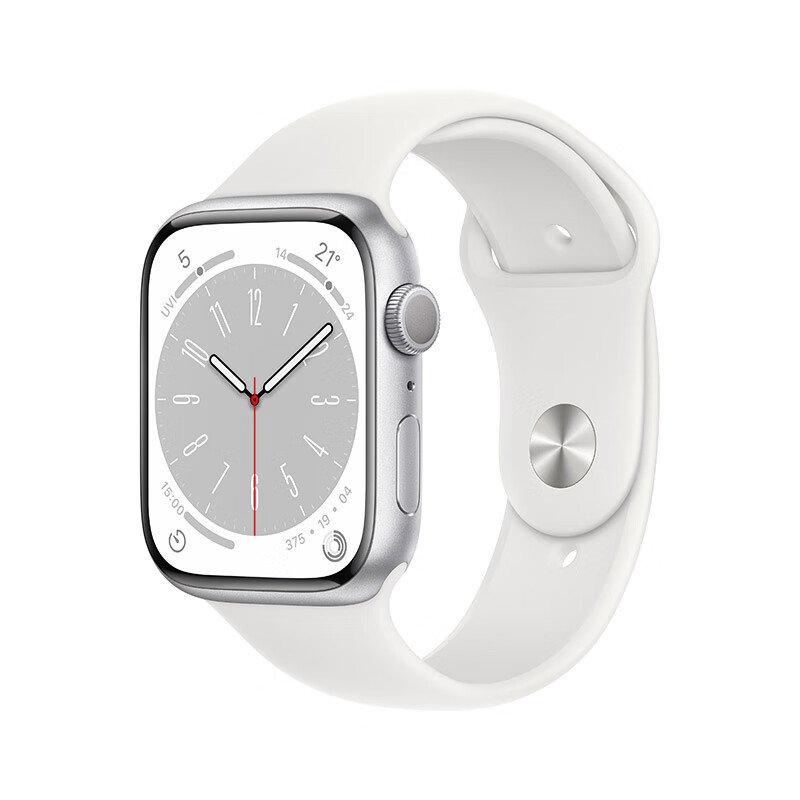 Apple Watch Series 8 智能手表 45mm 银色铝金属表壳+白色运动型表带「GPS款」MP6N3CH/A
