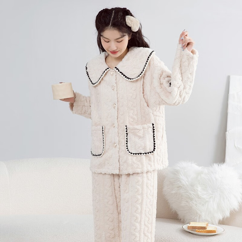 乔月月子服秋冬产后长袖大码加厚法兰绒孕妇哺乳睡衣产妇喂奶衣 白色小桃心 L码-推荐115-130斤穿怎么看?