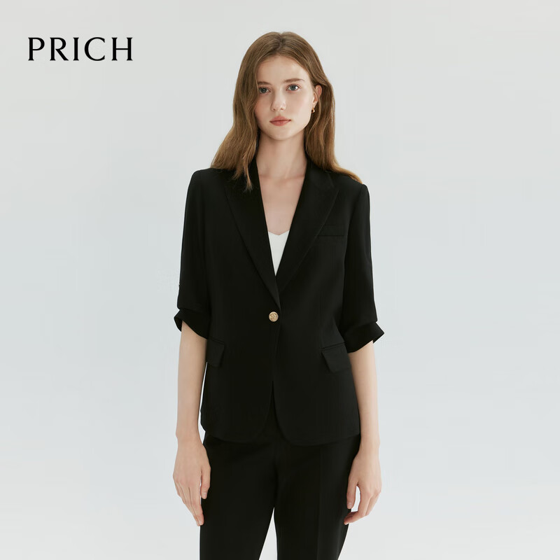 PRICH簡約干練戧駁領西裝2024秋新款職場外套女 19黑色西裝 M 160