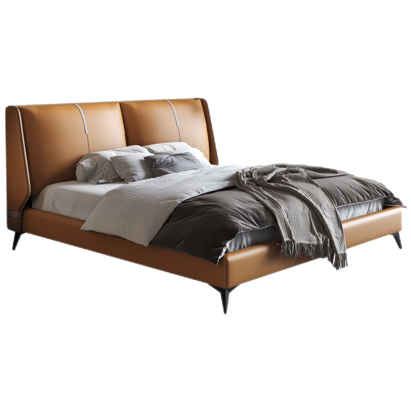 【七夕礼遇季】简奢表情 现代简约真皮床1.8米双人主卧意式轻奢ins风软床简约婚床 单床 1500mm*2000mm  框架结构