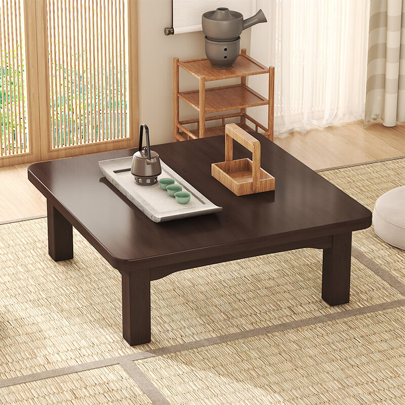 溥畔吃饭炕桌东北农村家用炕桌方桌楠竹榻榻米实木小茶几正方形炕上吃