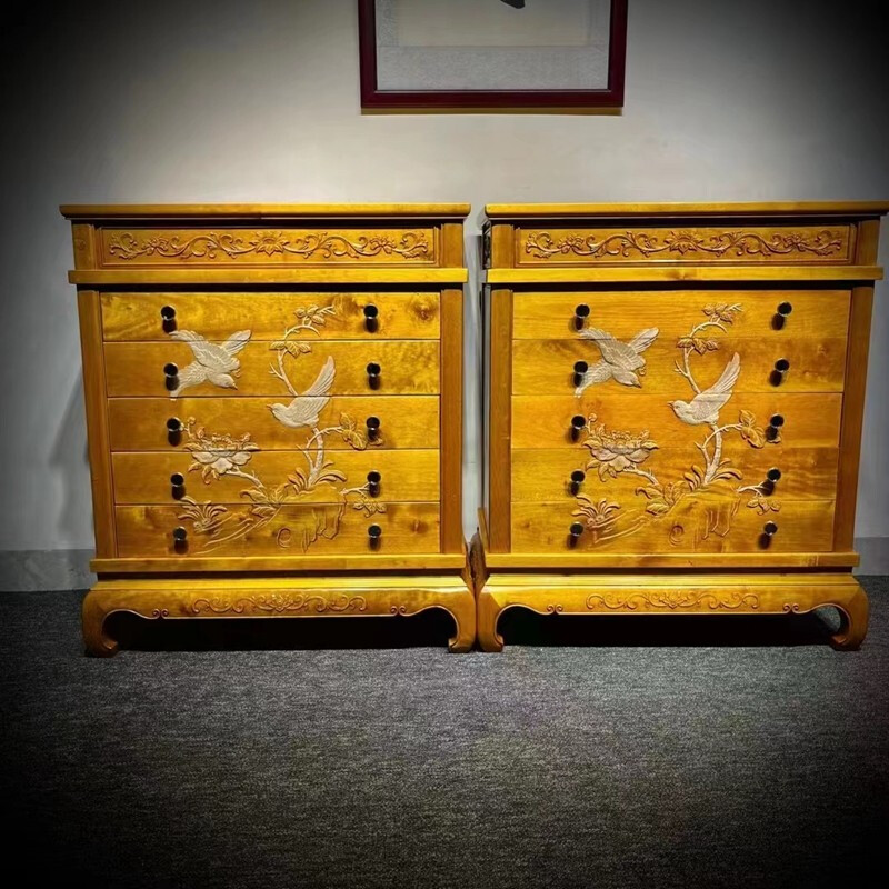 古樽堂金丝楠木五斗柜小叶桢楠雕花储物柜实木新中式文件柜