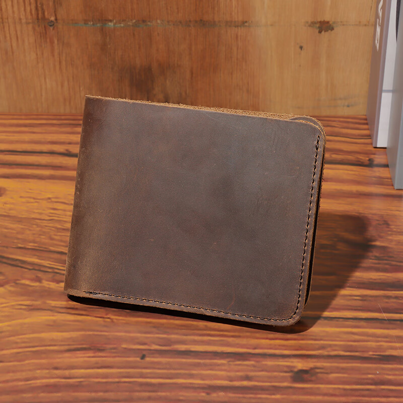 酷奇袋鼠复古粗犷手工皮质疯马皮钱包短款横竖款男士钱夹简约钱夹