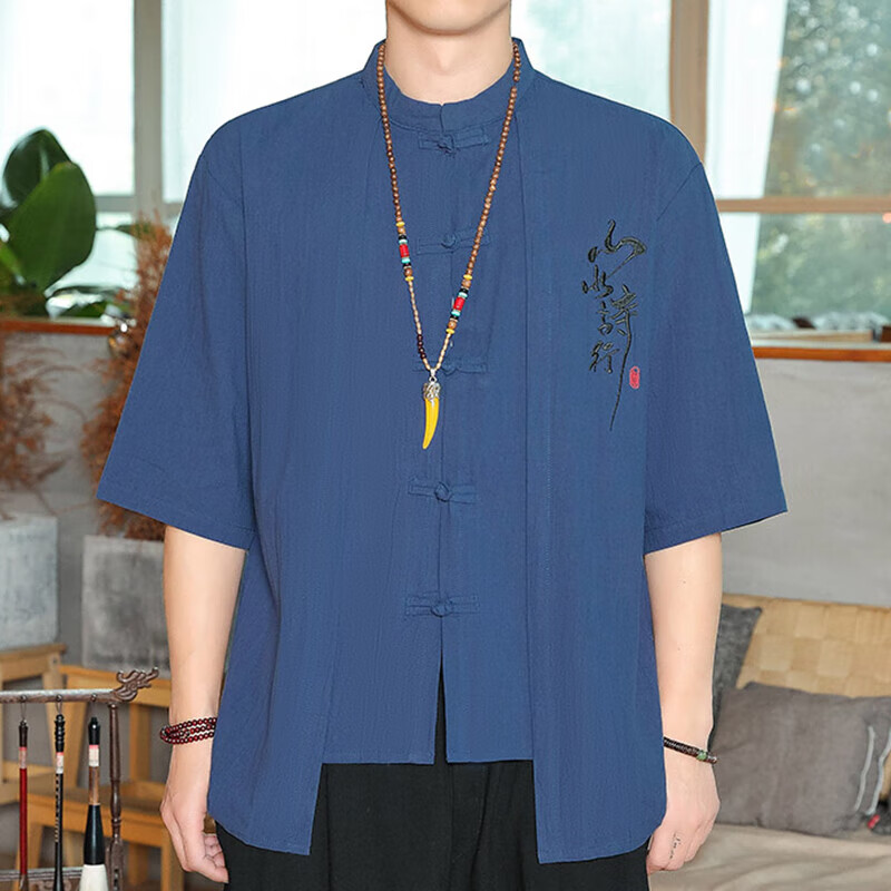 登页中医理疗师服装中医馆工作服推拿衬衫男唐装上衣养生馆棉麻按摩师