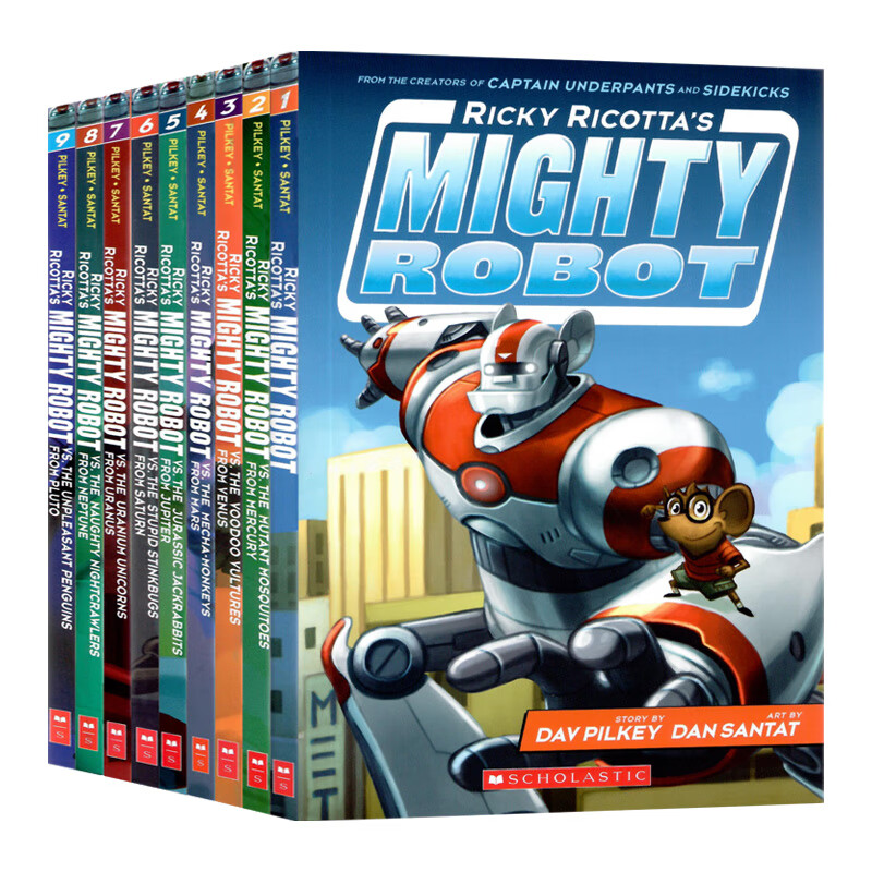 威猛机器人9册套装 英文原版 Ricky Ricotta's Mighty Robot内裤超人队长同作者Dav Pilkey著作全彩儿童桥梁章节书Scholastic出版