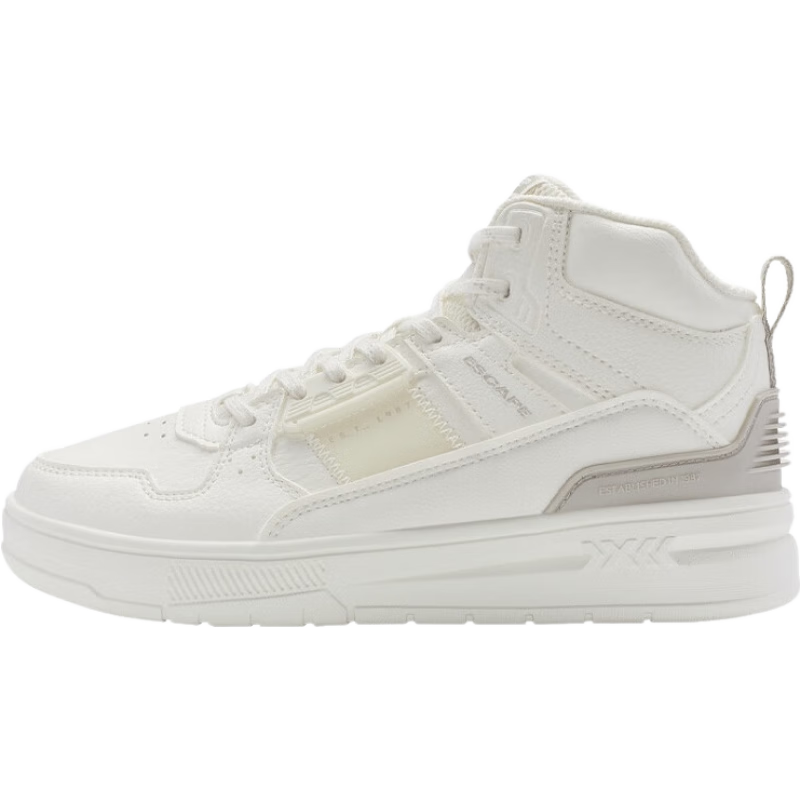 特步板鞋女新款秋冬中高帮女子运动篮球文化鞋977318310066 帆白 37