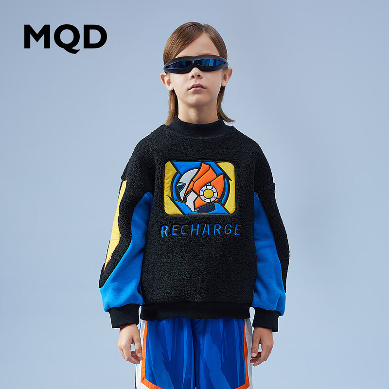 MQD童装阿尔法系列男童冬季新款不倒绒保暖卫衣儿童加厚 黑色 130高性价比高么？