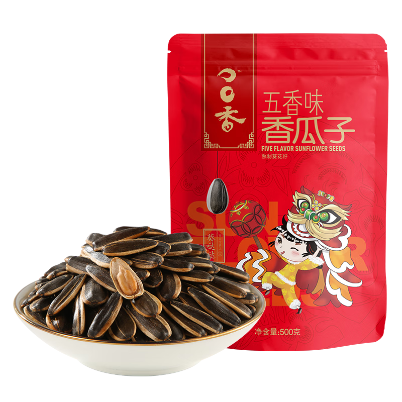 洽洽口口香五香味瓜子500g/袋炒货小吃大颗粒休闲零食宿舍团购大包装