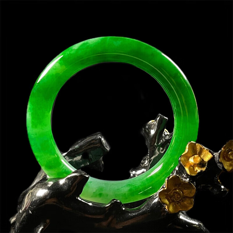 ovozi翡翠手镯a货 墨绿冰种a货老坑翡翠玻璃种帝王绿手镯高端女款