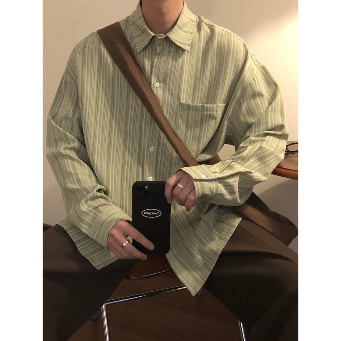 奕津大码啤酒肚男法兰绒衬衫长1袖男士300斤装city宽松日系复古百搭条