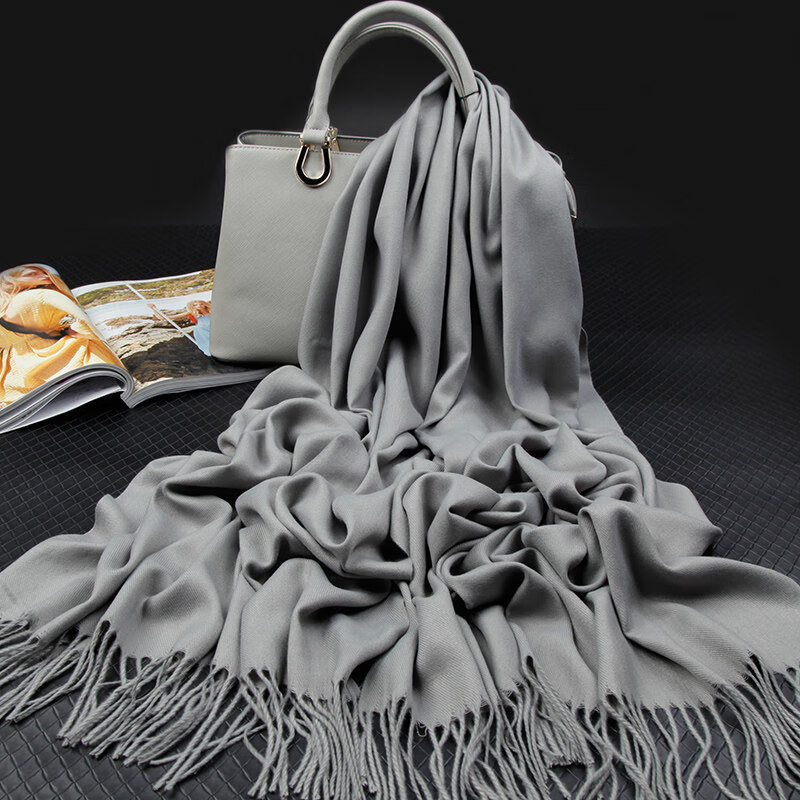 达芬奇密码 冬季百搭厚款保暖围巾女士披肩仿羊毛男士红品本命年订制LOGO 银灰 京东折扣/优惠券