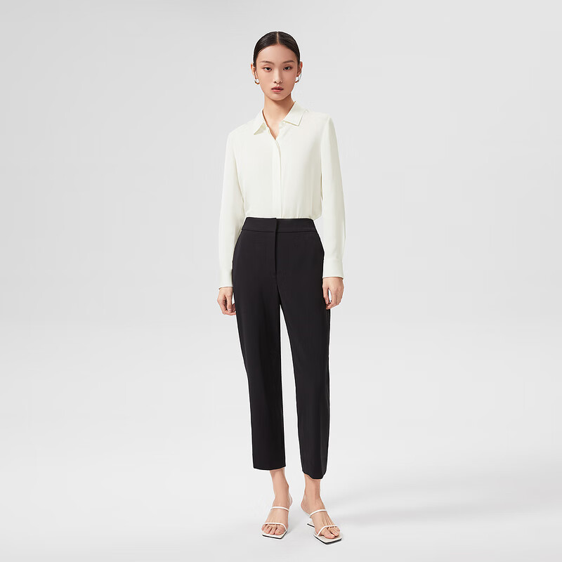 OVV【日本进口三醋酸】OVV2022春夏新款女装弹力后腰简约通勤休闲裤 黑色01 S