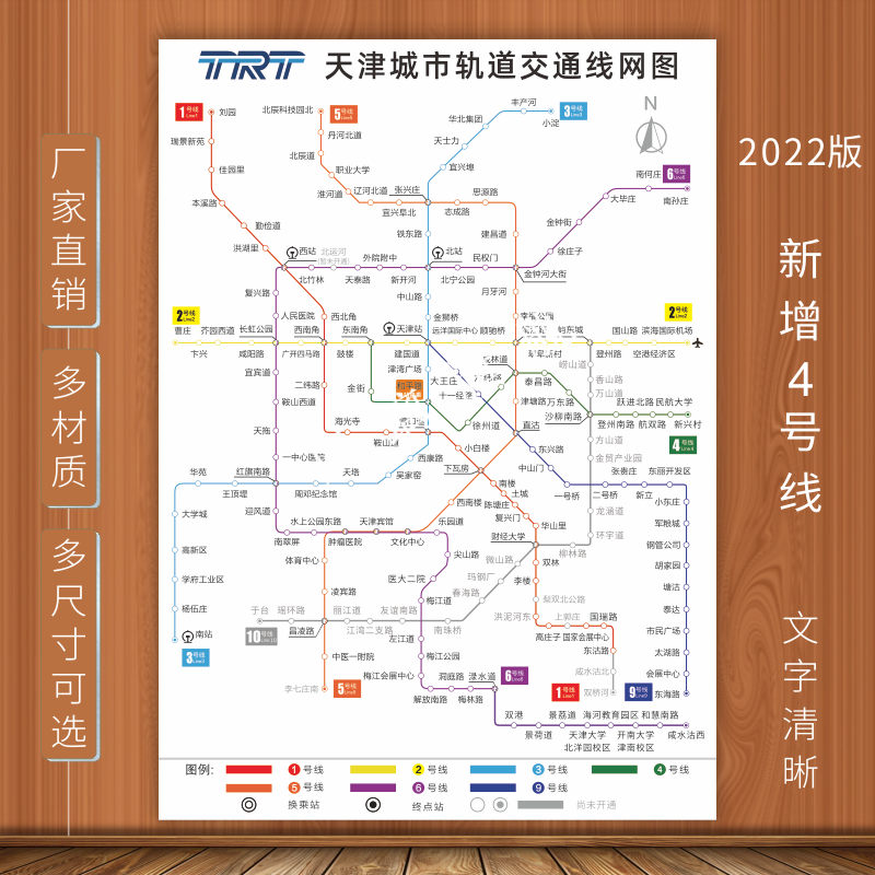 天津地铁图 2022新版天津地铁路线图城市出行交通铁轨网线示意图海报