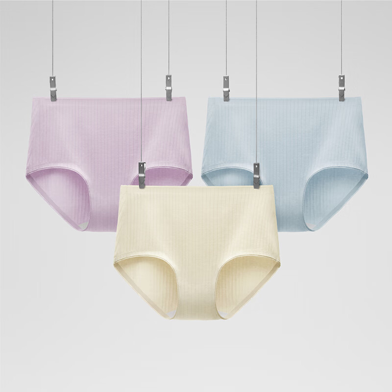 蕉内银皮311S女士内裤高腰纯棉无痕10A抗菌透气条纹防夹臀三角裤3件装 【高腰】雾蓝+清夕+粉紫 3条 L