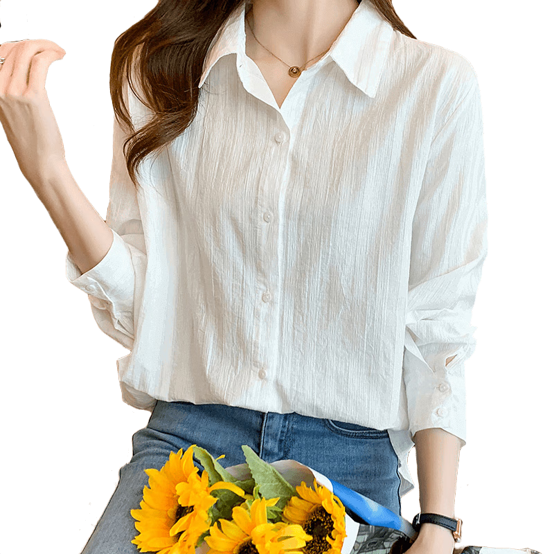 古地斯 白襯衫女長袖新款韓版清新薄款翻領(lǐng)職業(yè)純棉襯衣透氣吸汗襯衫 白色 2XL