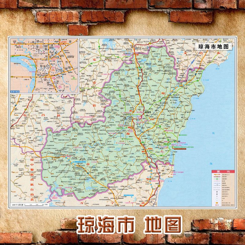 2023新款 琼海市地图墙贴 超大巨幅 行政区划图 交通装饰画海报 105