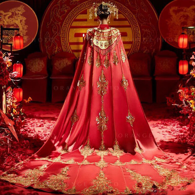 雅格罗伊汉服婚服明制凤冠霞帔整套婚纱秀禾服新娘披风结婚中式披肩