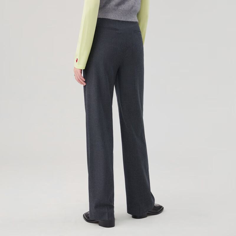 OVV秋冬热卖女装羊毛法兰绒褶饰简约通勤直筒休闲长裤 深灰（净色）C3 M