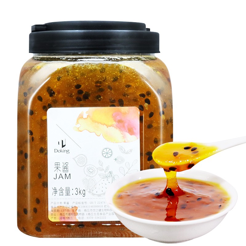 Doking盾皇草莓果酱3kg奶茶店原料含草莓果粒果肉果酱冰沙刨冰专用果酱 百香果酱