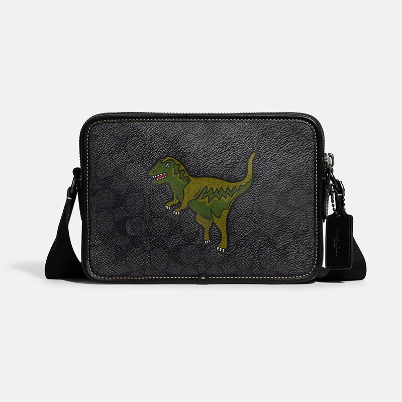 蔻驰(coach)charter 24 时尚rexy恐龙印花中性斜挎包 黑色cf076