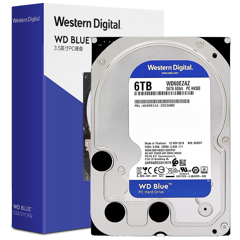西部数据(WD)蓝盘 6TB SATA6Gb/s 5400转256MB 台式机械硬盘(WD60EZAZ)