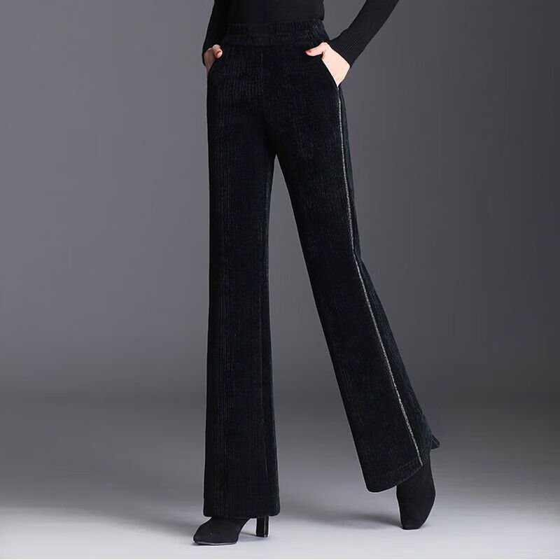 贤灼雪尼尔微喇裤女秋冬高腰宽松显瘦雪尼尔长裤垂感加厚条绒休闲裤子