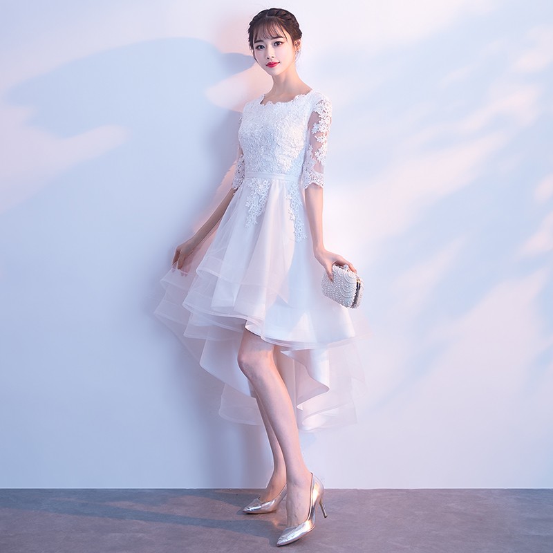 塞德勒白色晚禮服女2024時(shí)尚宴會(huì)仙氣晚會(huì)小禮服聚會(huì)顯瘦學(xué)生短款連衣裙 白色前短后長(zhǎng) S
