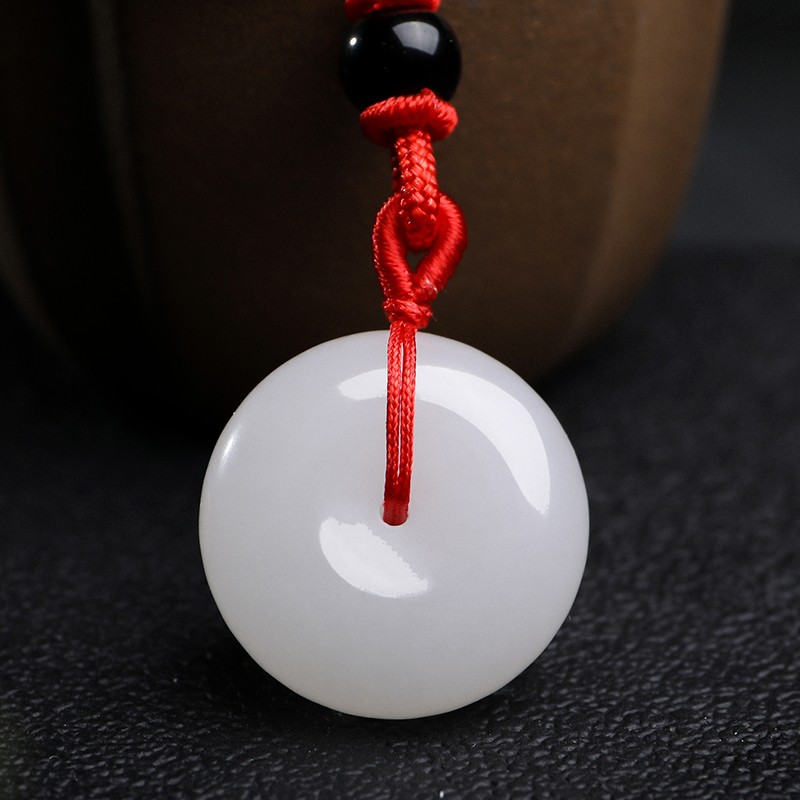 印象眸平安扣吊坠男女款挂件金丝玉白色玉坠新年礼物