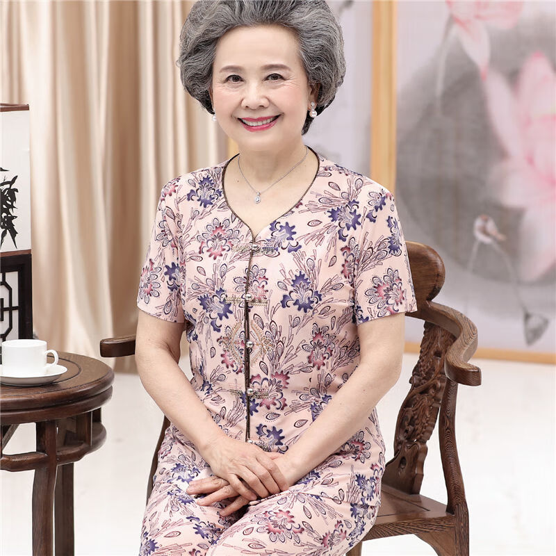 纤晟伊奶奶装夏装套装短袖中老年人女装80岁老人衣服6070岁老太太上衣