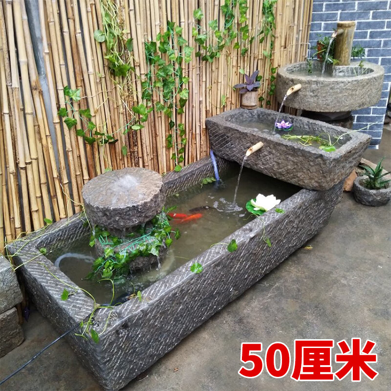 户外花园庭院老旧石槽家庭公园摆件养鱼水景复古猪牛石器装饰品 50