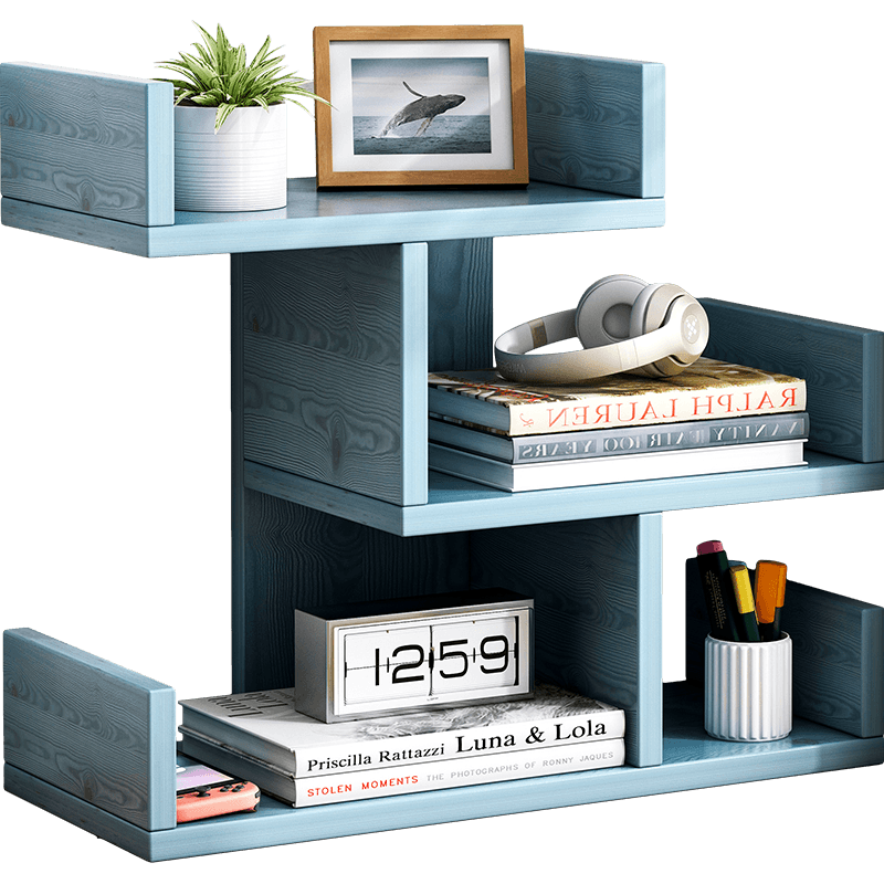 UCU 桌面收纳书架子办公室书籍储物盒网红学生多功能书桌台上架子 【三层款】蓝松色34*16*36cm