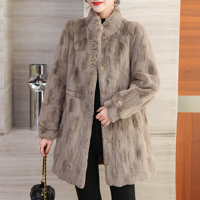 t-joe高档新款妈妈冬装水貂绒大衣加厚中老年女中长款皮毛一体高贵