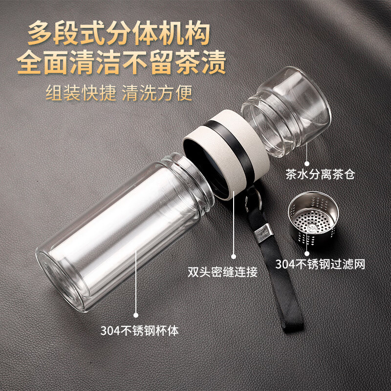 茶水分离杯泡茶杯保温双层创意玻璃杯女士大容量过滤水杯现货 500ml 黑色单层(1个