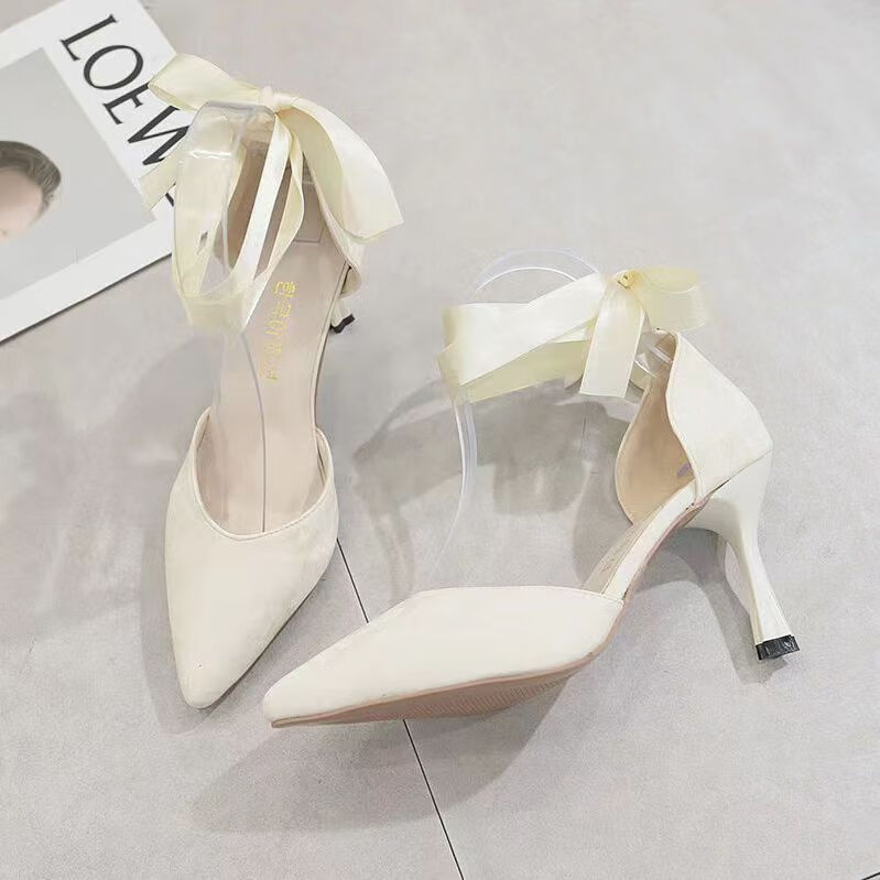 伐柯性感仙女风一字扣尖头细跟新娘鞋中空单鞋女仙女风细跟尖头高跟包