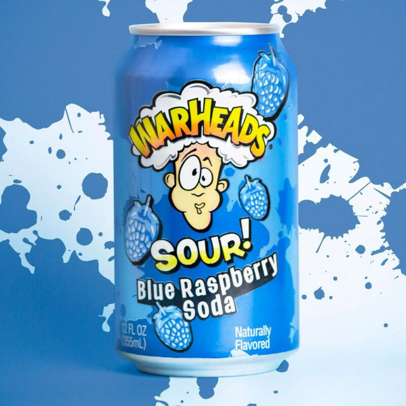 盘中玉美国进口Warheads弹头牌特酸碳酸苏打汽水355ml 网红劲爆酸饮料 【弹头酸汽水】树莓味 355ml*6罐