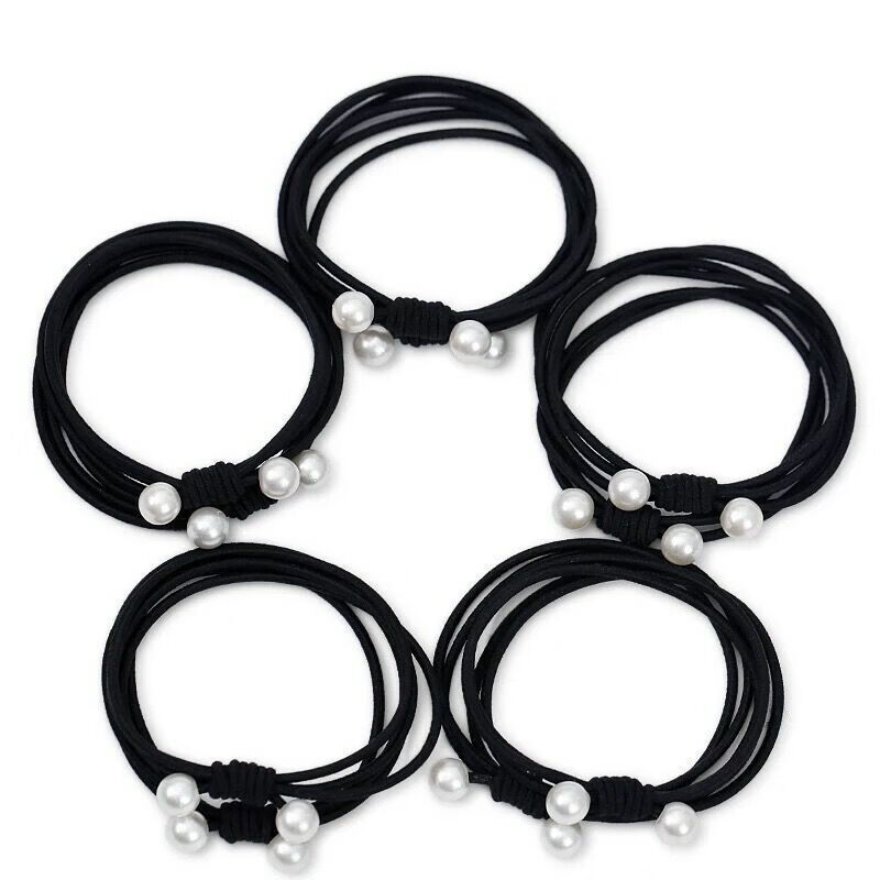 【精选】韩版发绳发圈扎头发橡皮筋小清新胶圈女网红成人皮套百搭 B款双连珠【5条黑色】子母扣串
