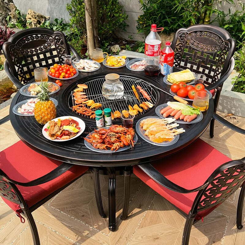 宝纾户外烧烤桌椅铸铝商用室外木炭烧烤架庭院烤肉桌子家用院子碳烤炉