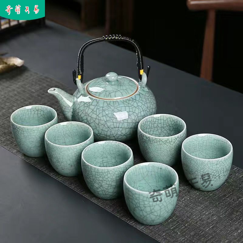 茶具套装家用简约现代哥窑陶瓷茶具套装提梁壶家用整套功夫现代简约大