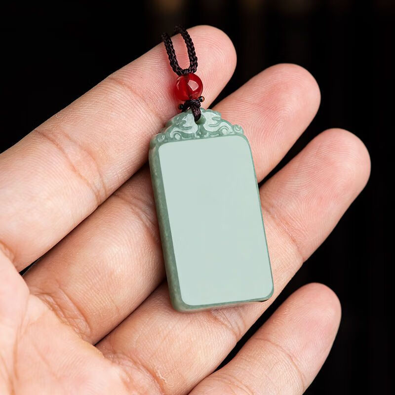 恋聚配证书天然a货翡翠平安无事牌玉石吊坠豆绿翡翠玉坠男女款通 jaz