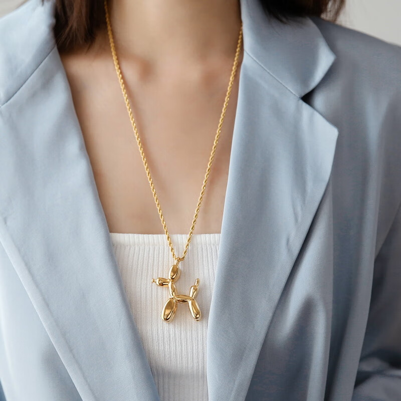 月兰诗 欧美复古气球狗长款项链毛衣链嘻哈酷时尚网红潮简约设计感不