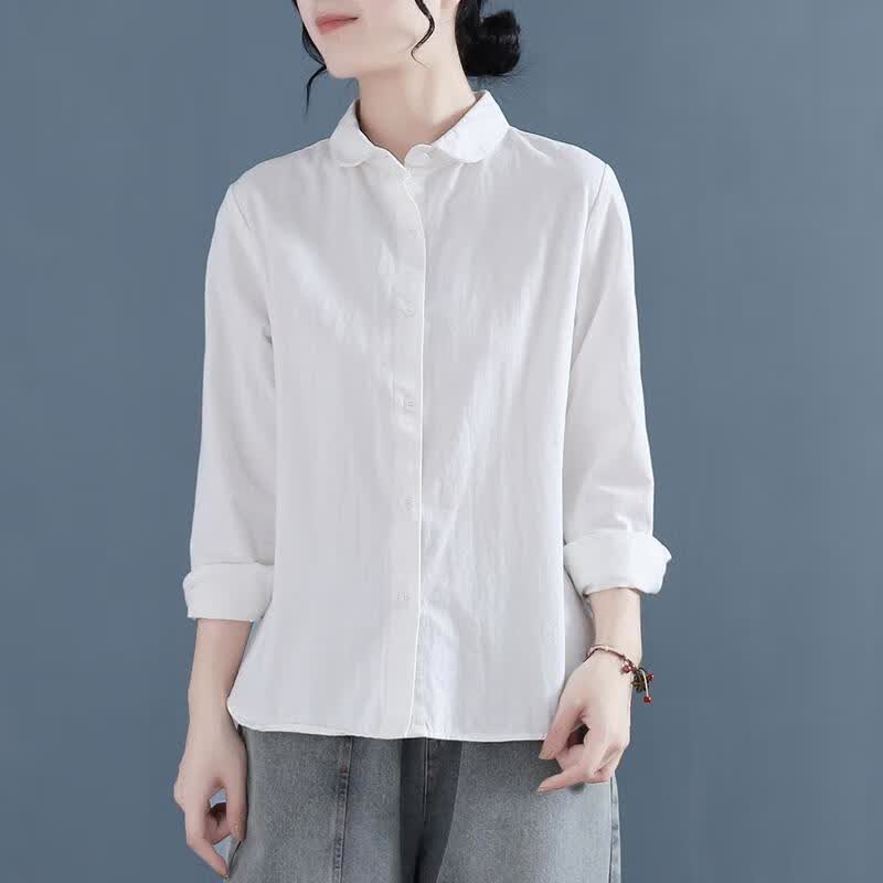 思乾娜(siqianna)高档新品衬衫女春秋新款设计感复古长袖棉麻衬衣亚麻