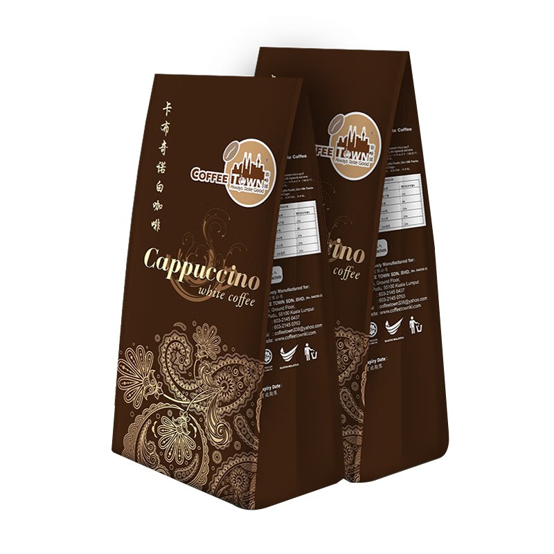 咖啡城 马来西亚进口白咖啡卡布奇诺525gx2袋 脱脂奶粉调配 醇香浓郁