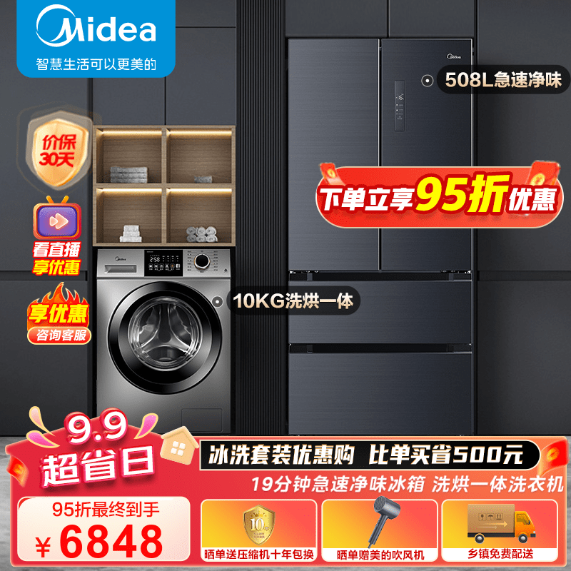 美的（Midea）冰箱洗衣机组合套装 508智能双变频 大容量 冰箱+C.T感应式净螨 10公斤容量 法式智能冰箱+洗烘套装怎么看?