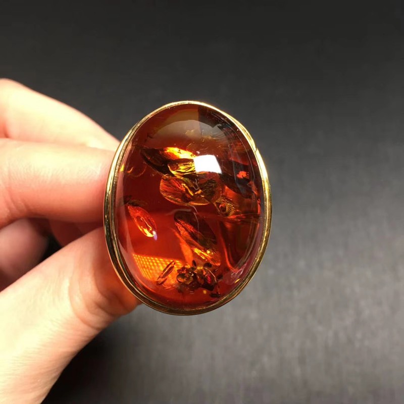 君政欧款花珀戒指波罗的海料 饱满大蛋面 圆润 欧洲进口 设计款银镶嵌