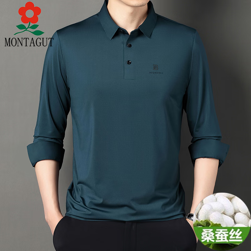 梦特娇(montagut)桑蚕丝长袖t恤男春季中年商务休闲翻领薄款 2296