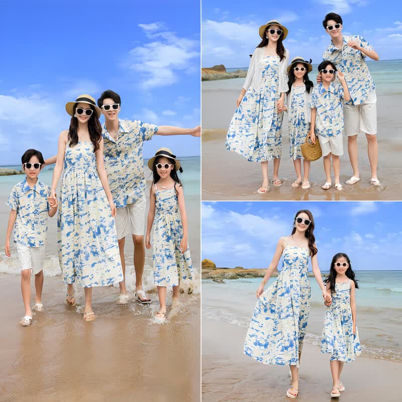 布恩普海边亲子装夏装新款一家三口四口全家装母女母子旅游度假套装 321 男2XL