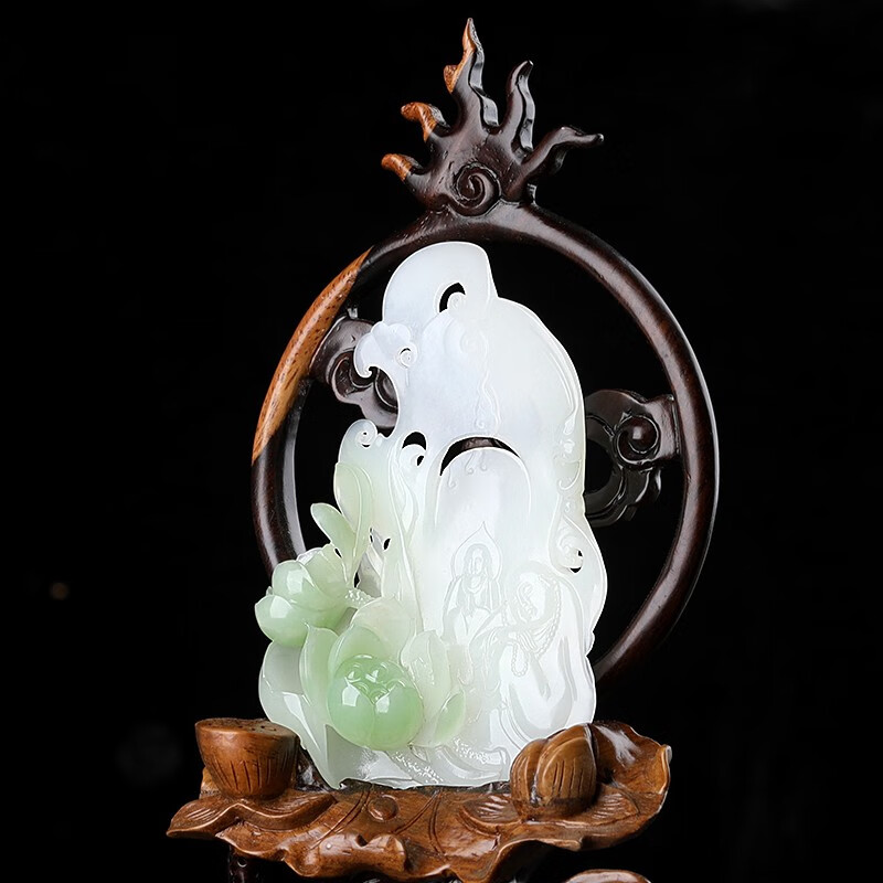 简瑶 和田玉摆件和合二仙玉石风水摆饰客厅卧室旺桃花助姻缘