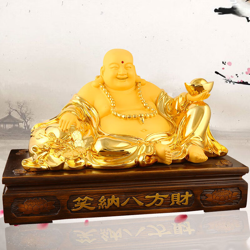 礼缘结善 金佛大肚弥勒佛像笑口常开供奉摆件 开业乔迁礼品风水办公室